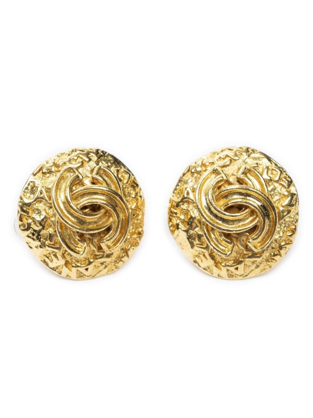 Chanel CC Logo Round Clip-On Earrings Gold Plated